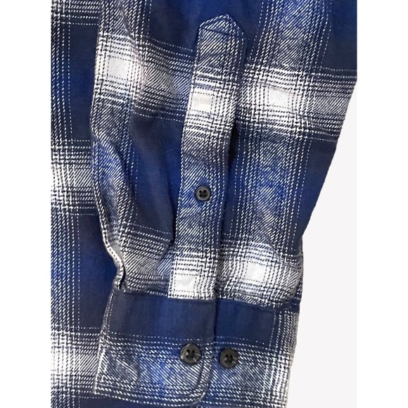 Mens Medium Blue White Plaid Flannel Long Sleeve Shirt Checked - Picture 5 of 9